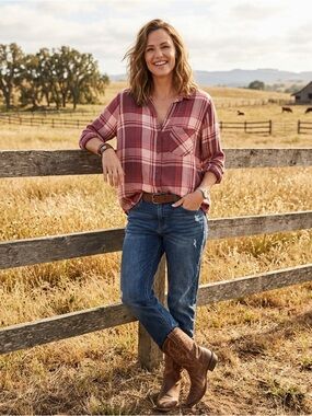 Anthropologie Cloth & Stone Rose and Cream Plaid Shirt